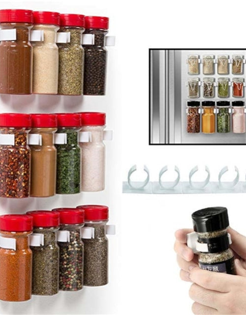 Load image into Gallery viewer, 2/4PC Spice Bottle Rack Kitchen Storage Wall Mount Ingredient Plastic Adhesive Clip Cabinet Organizer Door Hooks Jar Holder Tool
