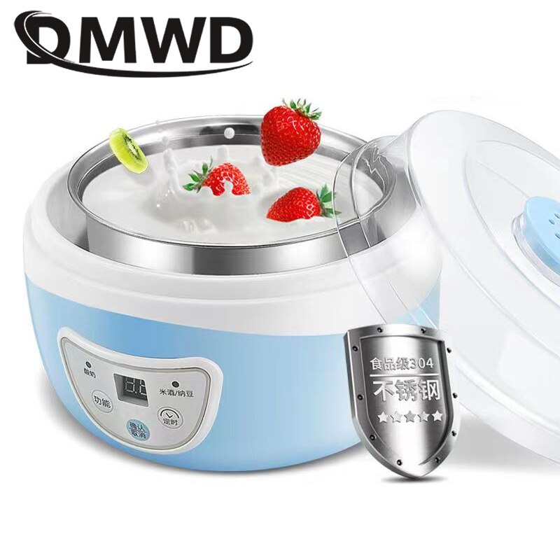 DMWD Multifunctional Electric Yogurt Maker Timing Natto Rice Wine Machine Automatic Yoghurt Fermenter With 4 Leben Glass Cups EU