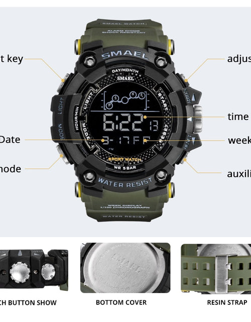 Load image into Gallery viewer, Mens Watch Military Water resistant SMAEL Sport watch Army led Digital wrist Stopwatches for male 1802 relogio masculino Watches
