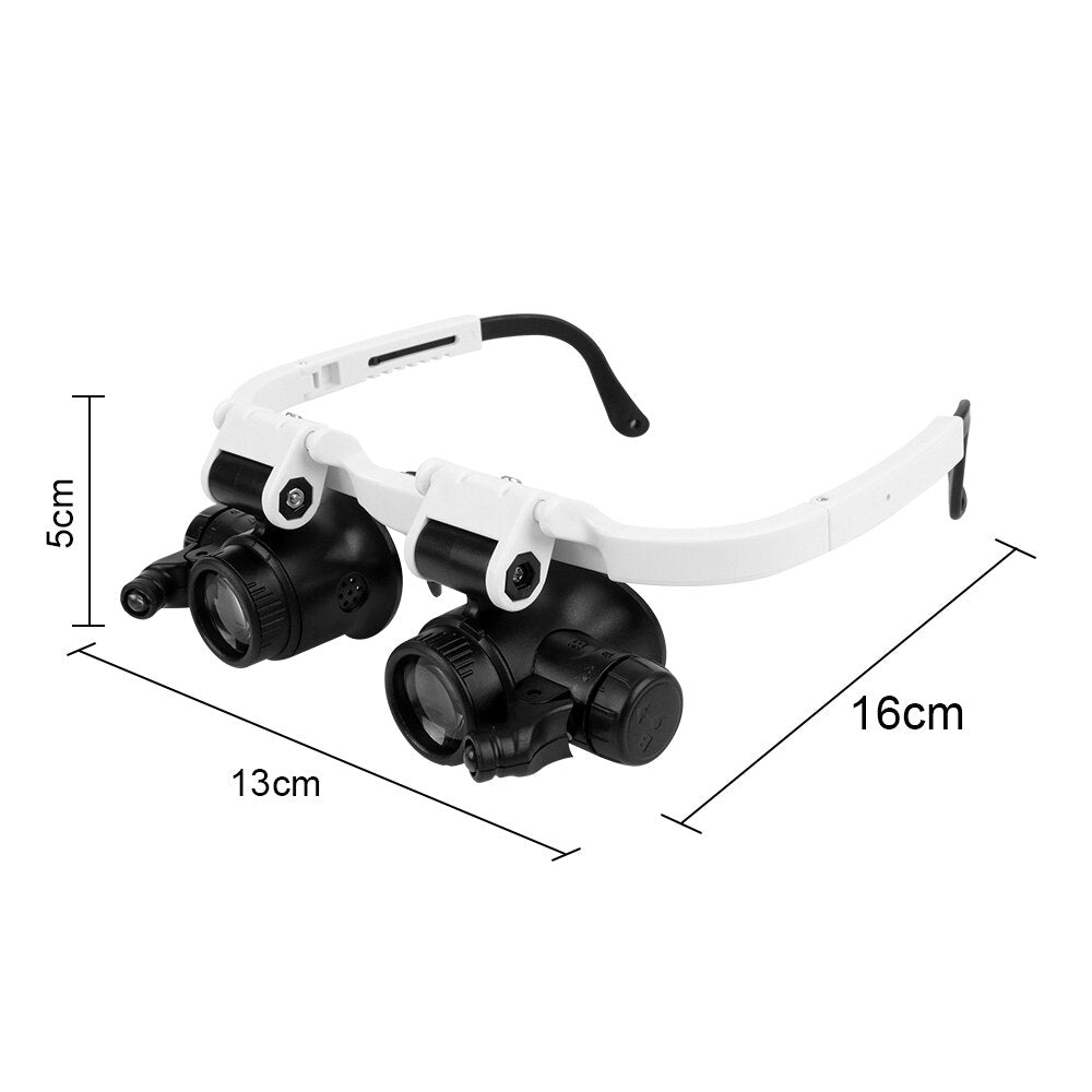 Dual-Lens Eye Loupe Magnifier For Electronics Watch Repair LED Lights Glasses Magnifier Head Mount Magnifying Glass 8x 15x 23x